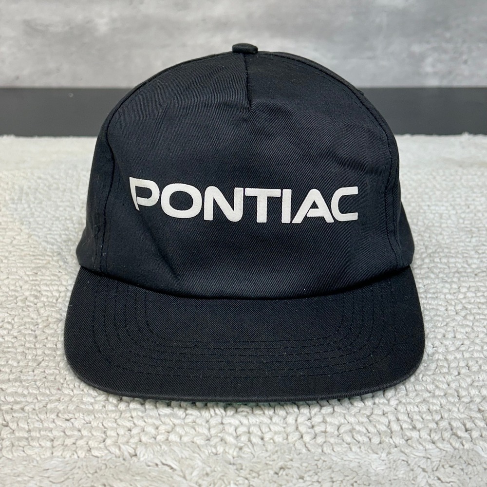 90s Vintage Pontiac Snapback Trucker Hat OSFA Dad Cap Black Car Guy Spellout